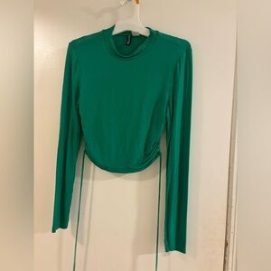 Green Long sleeve open back crop top